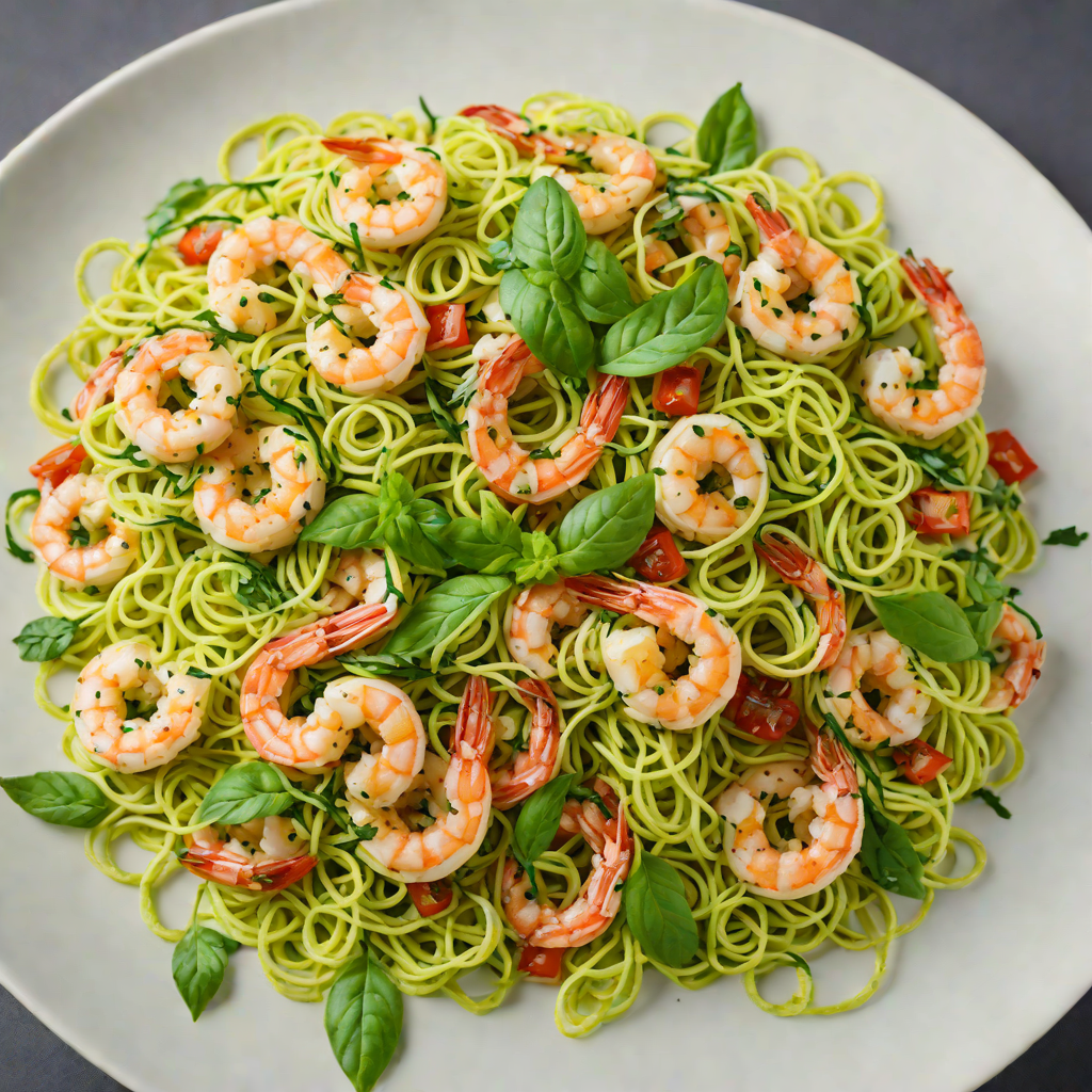 Sautéed Shrimp and Zucchini Noodles with Basil-Pesto Dressing