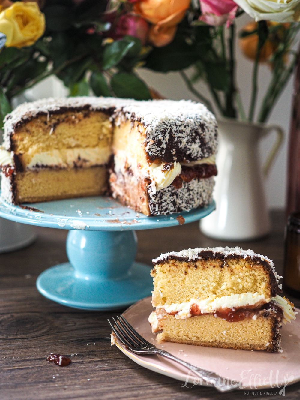 Honey-Spiced Lamington Cake with Macadamia Crust