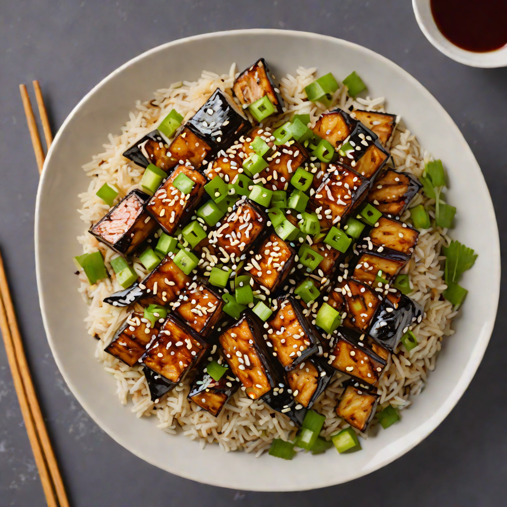 Miso-Glazed Eggplant Donburi with Green Onion and Sesame