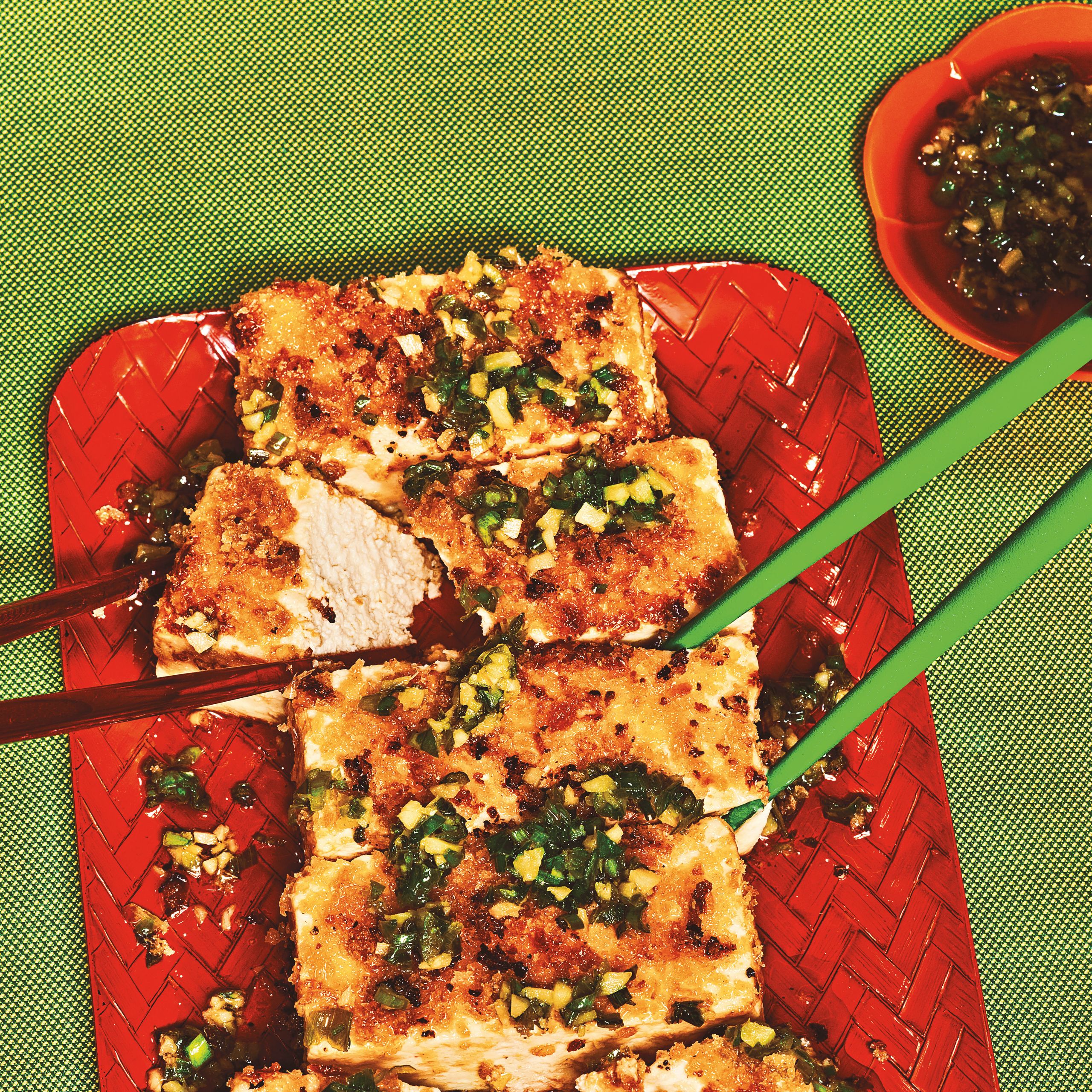 Ginger-Scallion Tofu Bowls with Crispy Edamame