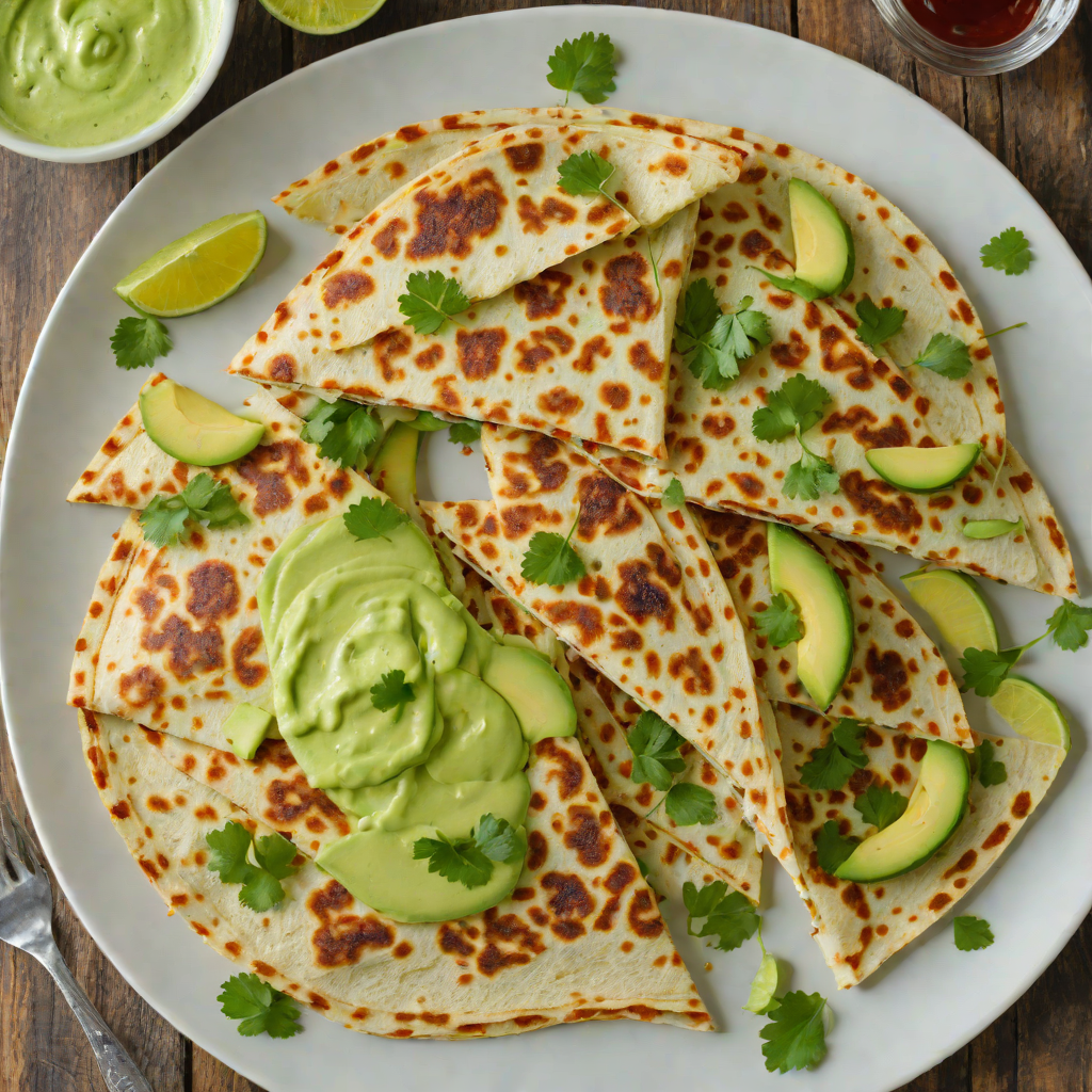 Charred Jalapeño and White Cheddar Quesadilla with Avocado Crema