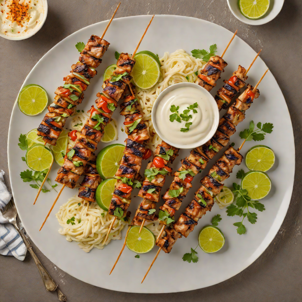 Grilled Lime-Cumin Pork Skewers with Yogurt Sauce