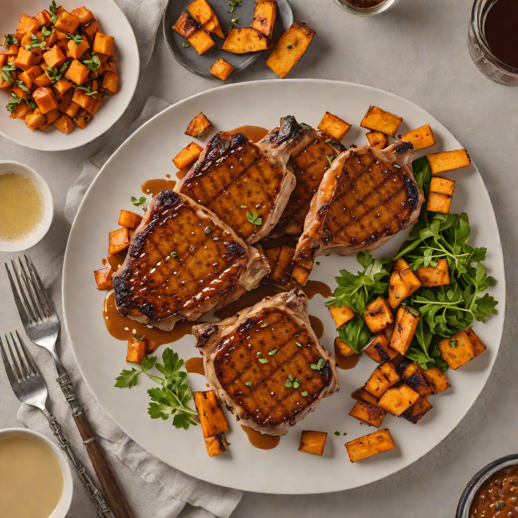 Maple Bourbon-Glazed Pork Chops with Roasted Sweet Potatoes