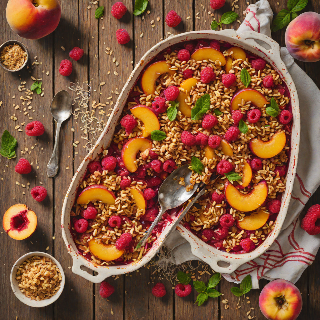 Baked Peach and Raspberry Crisp with Oat Topping