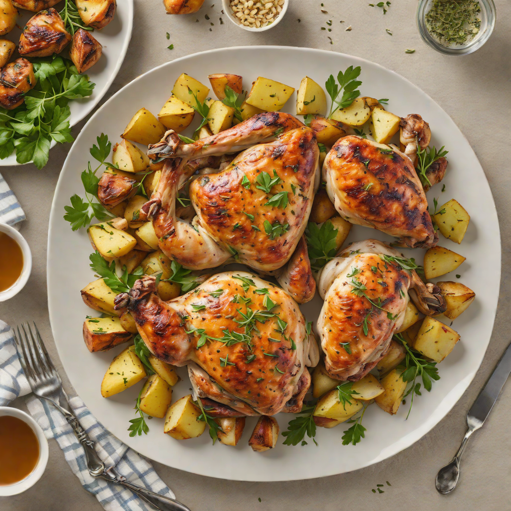 Sheet Pan Half-Herb Roasted Chicken with Garlic Potatoes