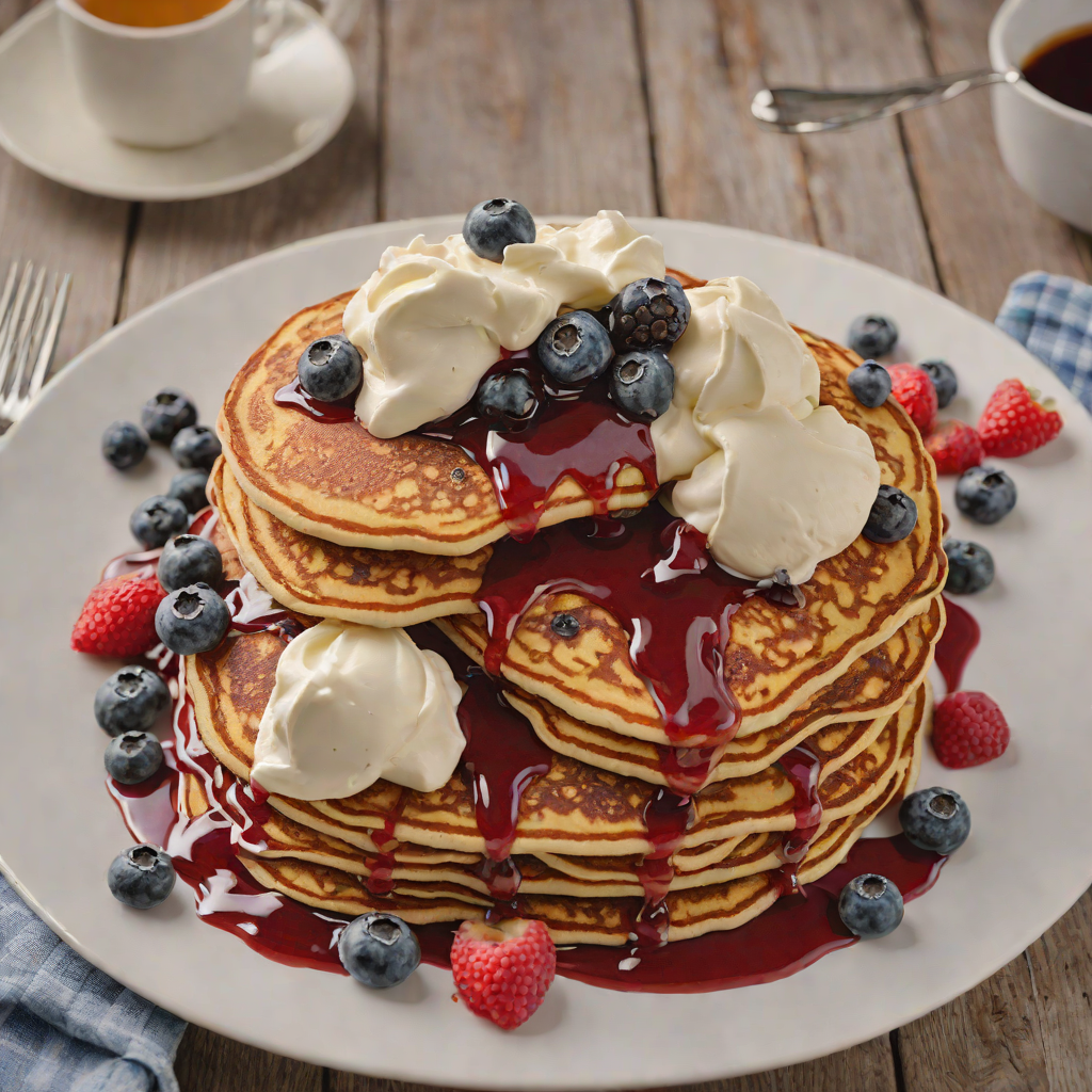 Red, White, and Blueberry Pancakes with Maple Whipped Cream