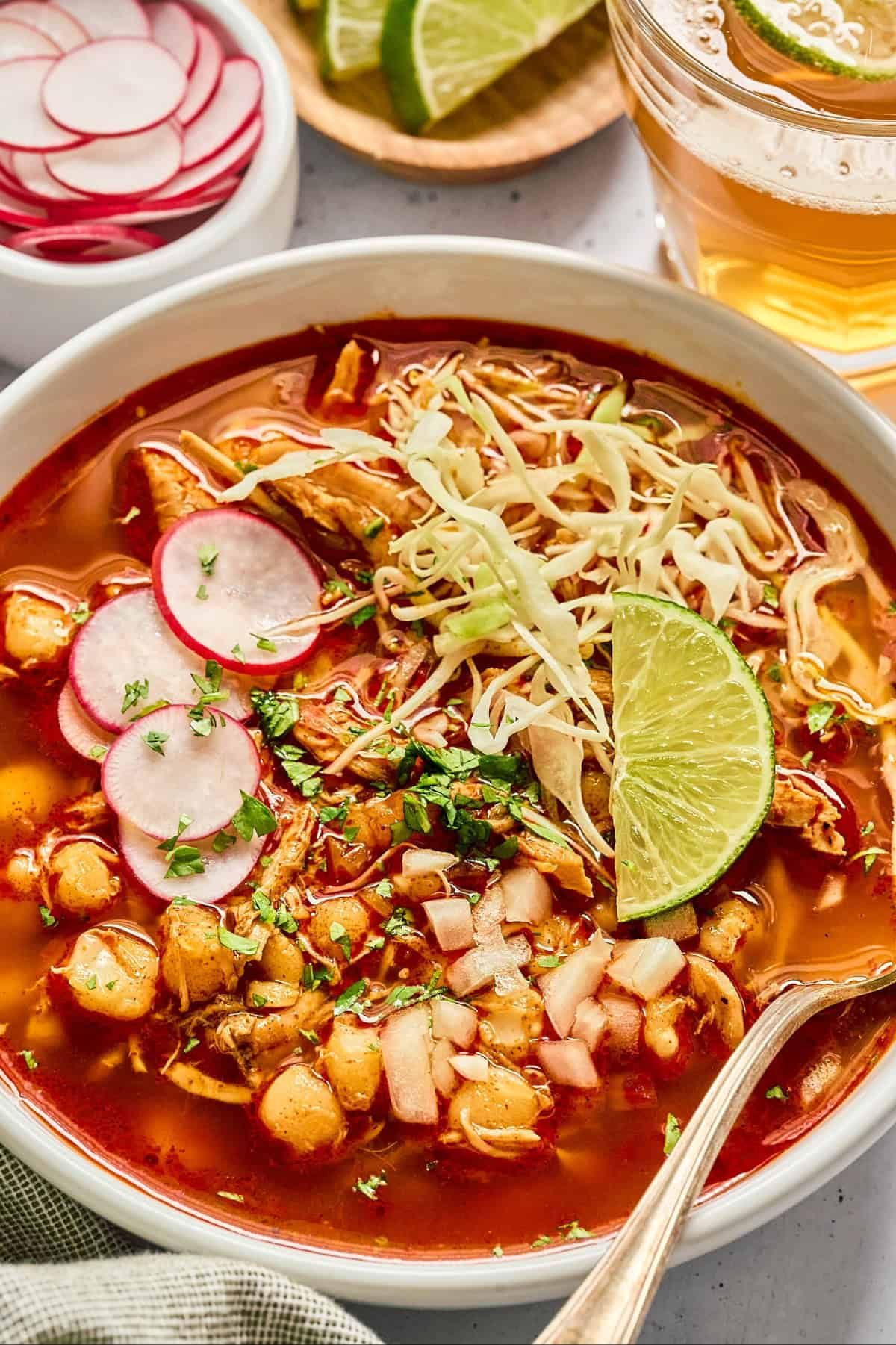 Pozole-Inspired Thick Tomato and Hominy Soup