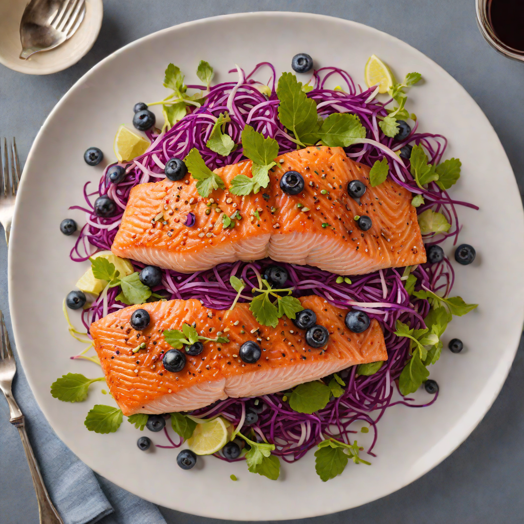 Pan-Seared Salmon with Red Cabbage Slaw and Blueberry Vinaigrette