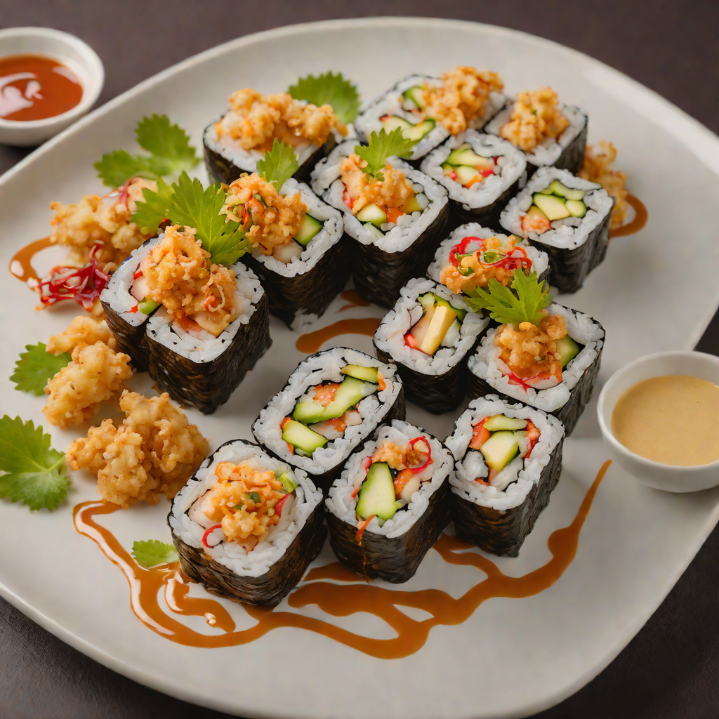 Volcano-Style Sushi Roll with Spicy Mayo and Crispy Tempura
