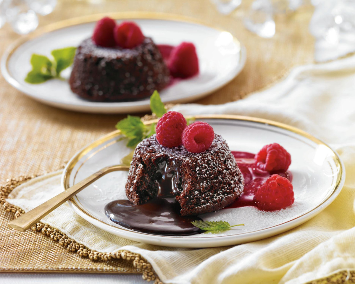 Warm Chocolate Lava Cakes with Raspberry Coulis