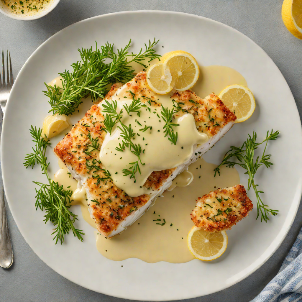 Baked Parmesan and Herb-Crusted Cod with Lemon Butter Sauce