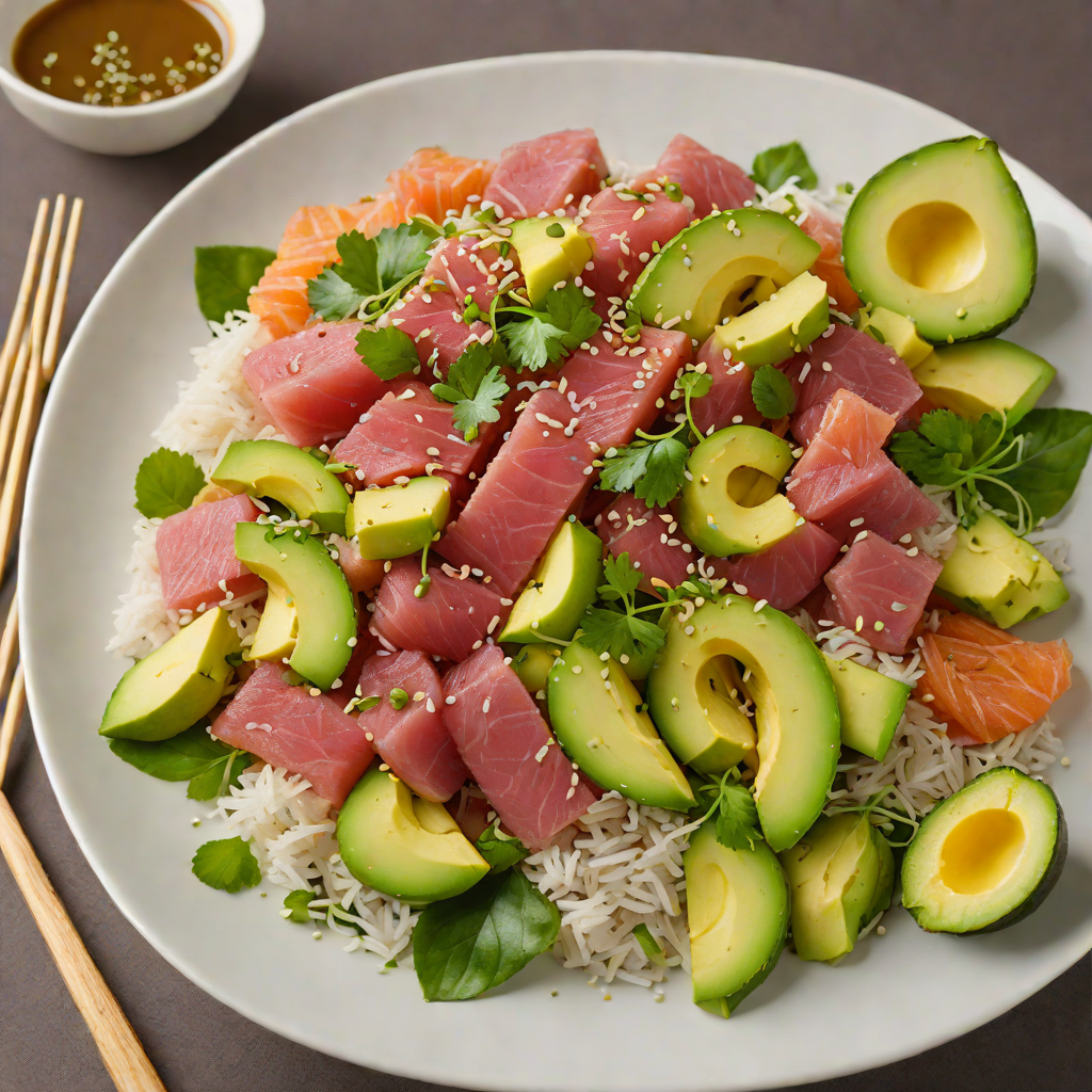 Sushi-Style Tuna Poke Bowl with Avocado and Sesame Dressing