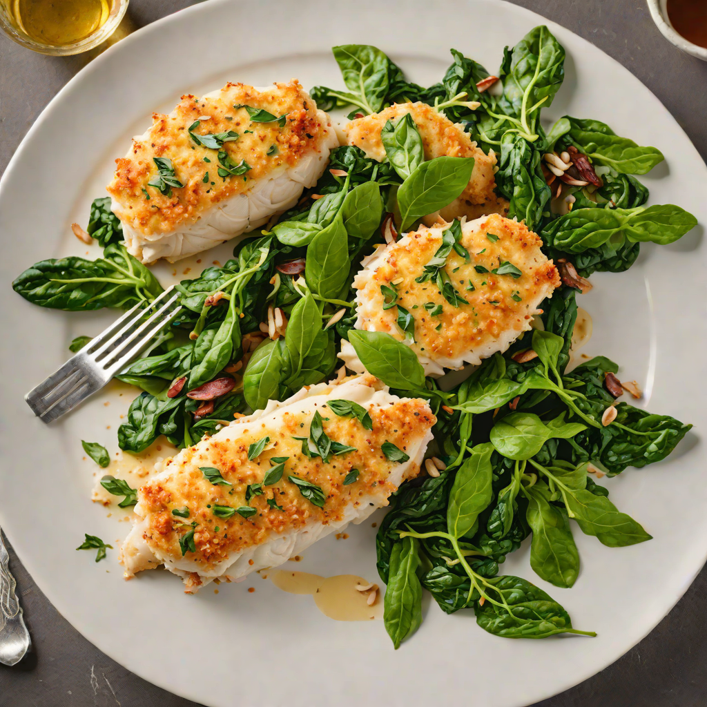 Baked Parmesan-Crusted Chicken with Garlic Spinach