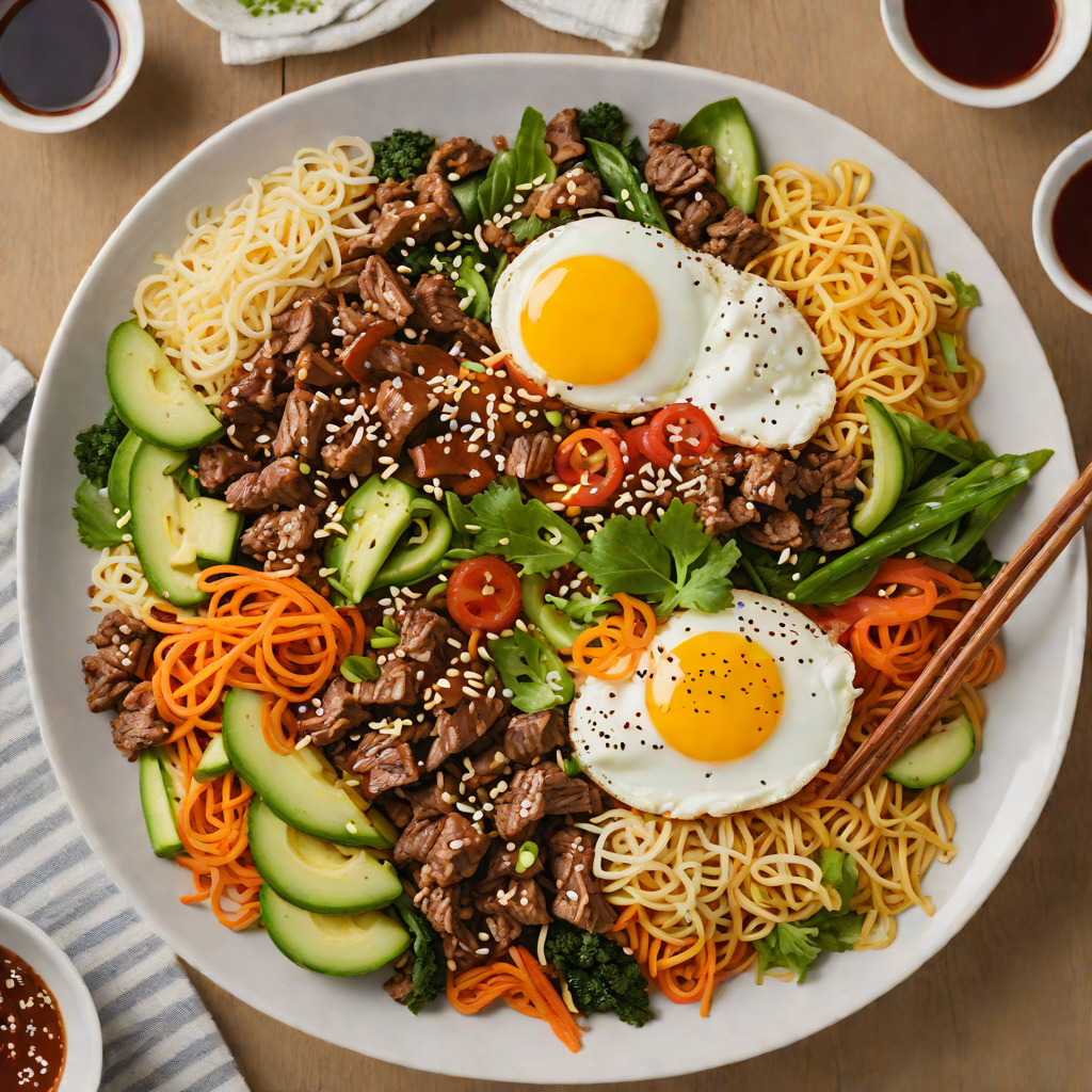 Korean-Inspired Beef Bibimbap Bowl with Spicy Gochujang Sauce