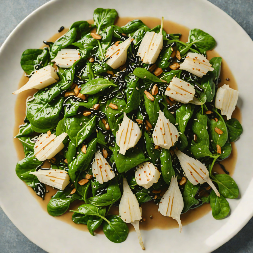 Blanched Garlic Spinach with Black Sesame Drizzle