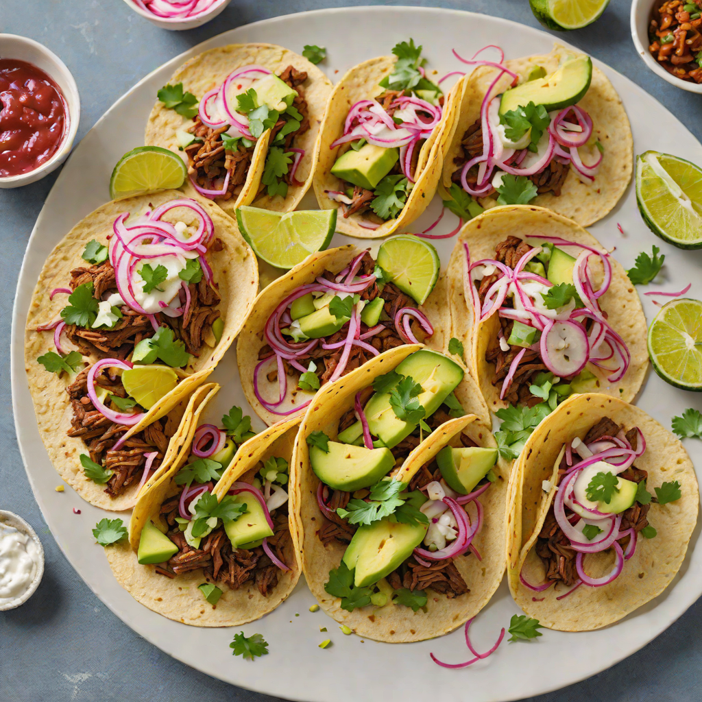 Mole-Inspired Pork Tacos with Avocado Crema and Pickled Red Onion