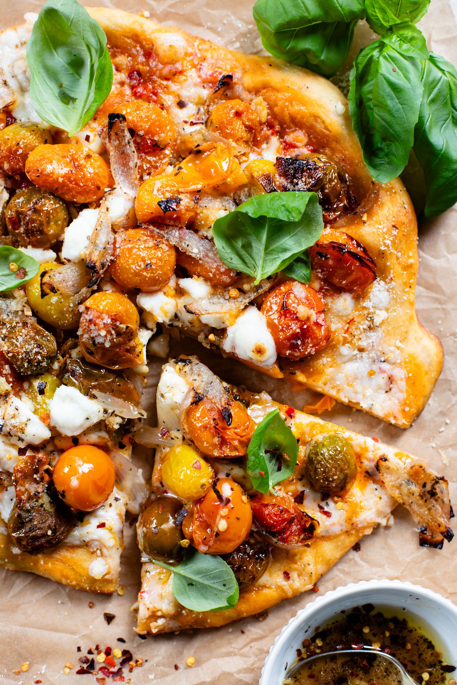Pan-Fried Vegetarian Pizza with Feta, Olives, and Cherry Tomatoes