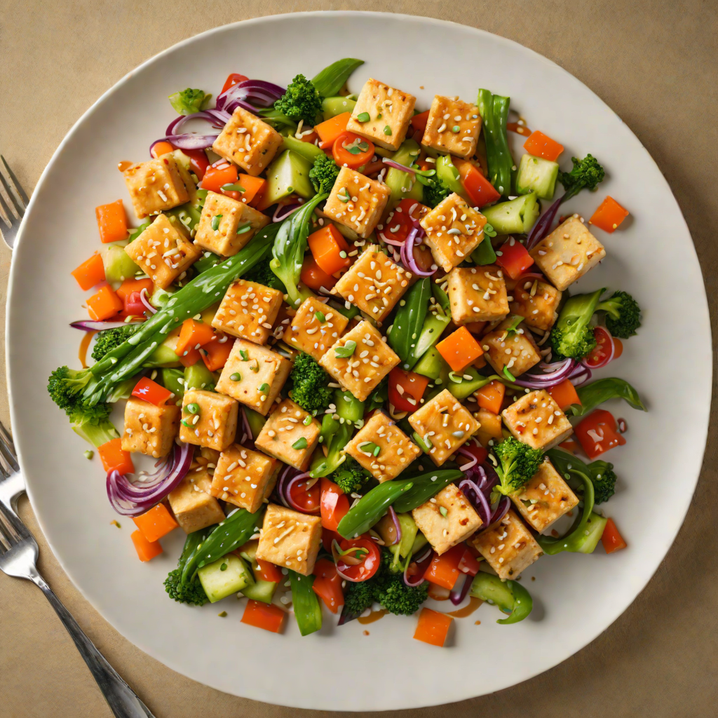 Stir-Fried Tofu and Seasonal Vegetables with Ginger-Sesame Sauce