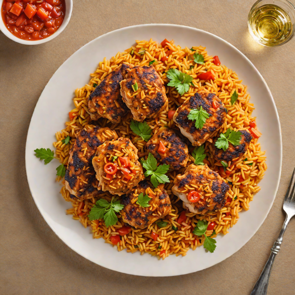 Grilled Jollof-Spiced Chicken Thighs with Tomato Rice