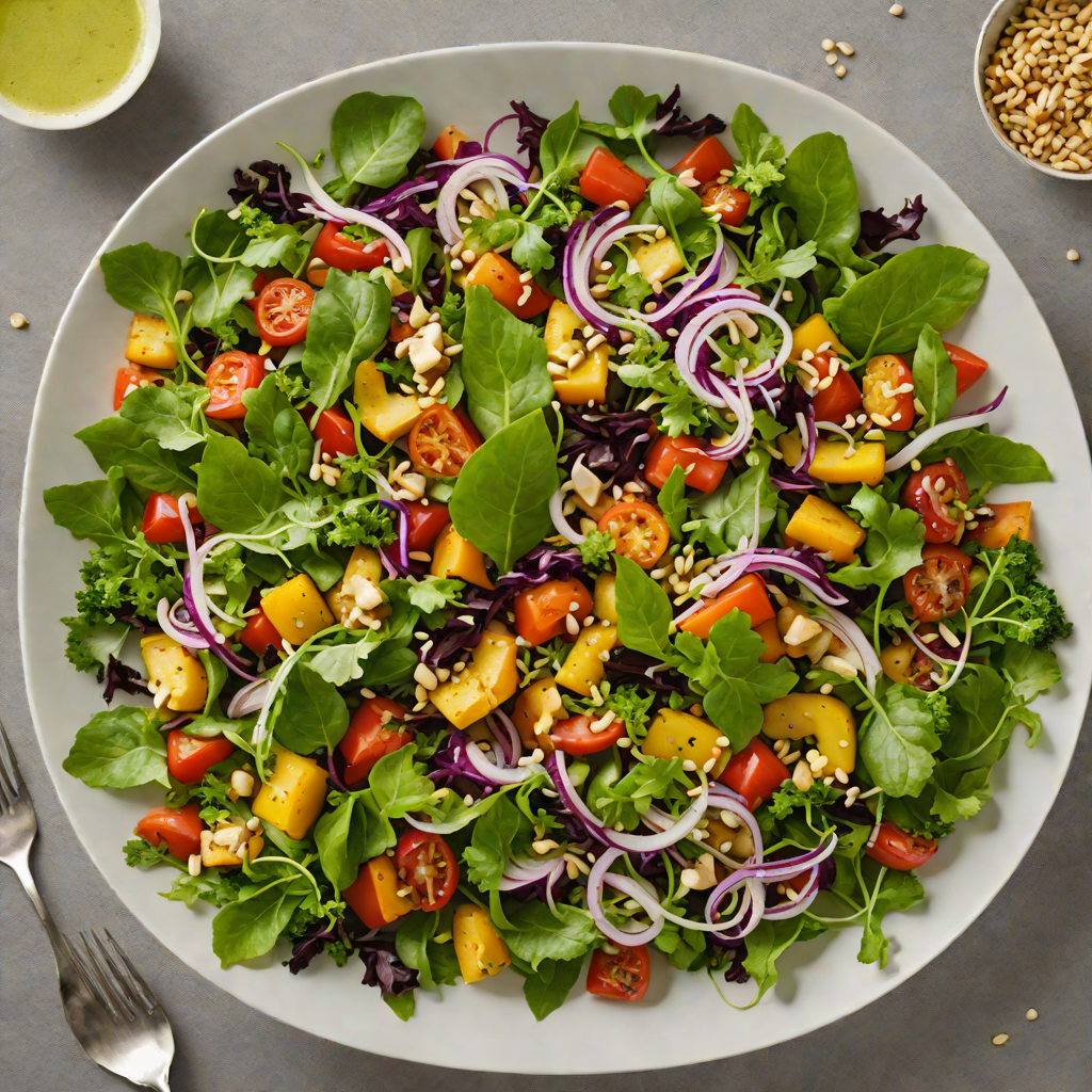 Roasted Veggie and Macadamia Nut Salad with Finger Lime Dressing