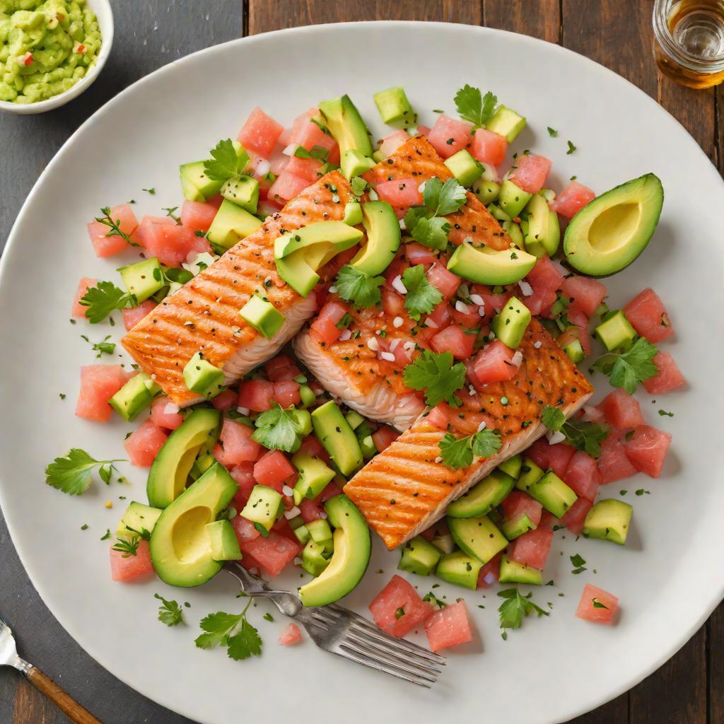 Pan-Seared Salmon with Avocado and Watermelon Salsa