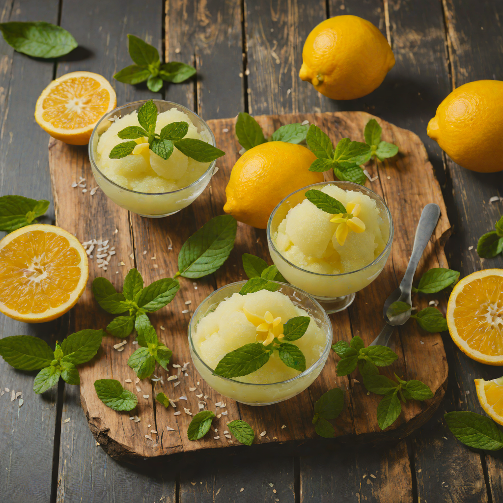 Plumeria-Infused Citrus Sorbet with Mint