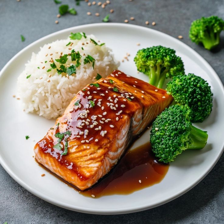 Pan-Seared Salmon with Citrus Soy Glaze and Sesame Scallion Rice