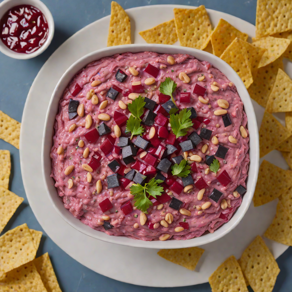 Flag-Inspired Red Beet and White Bean Dip with Blue Corn Chips