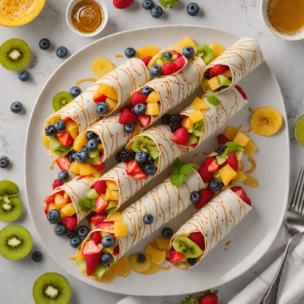 No-Bake Rainbow Fruit Wraps with Honey Yogurt Drizzle