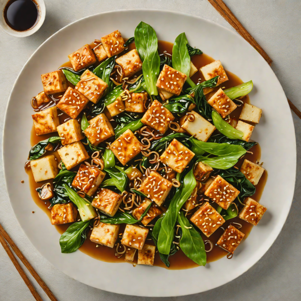 Stir-Fried Tofu with Ginger and Bok Choy in Soy-Garlic Sauce