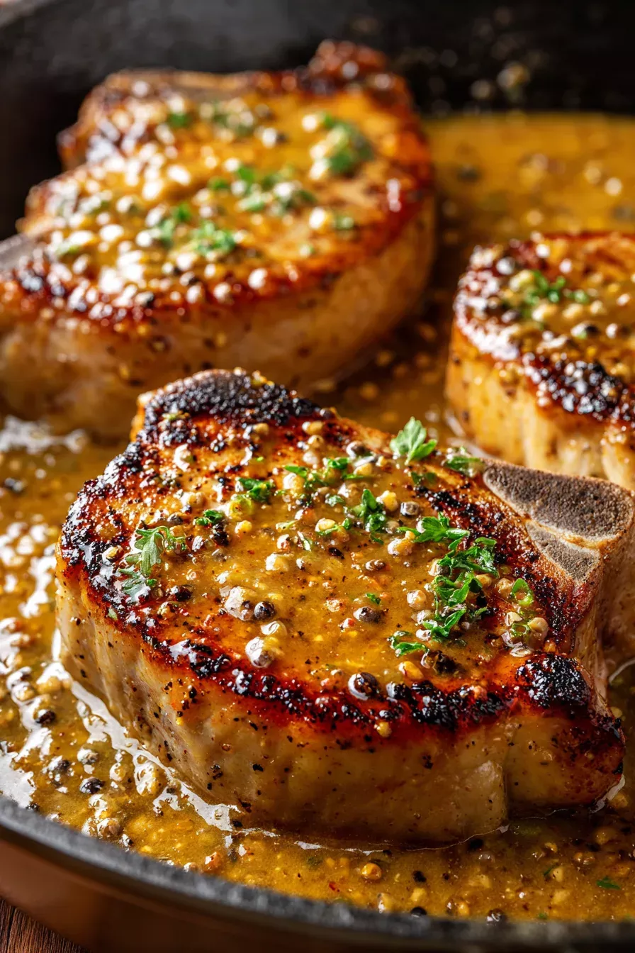 Pan-Seared Pork Chops with Mustard and Thyme