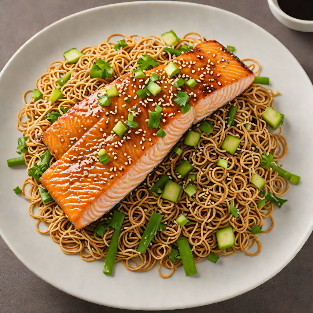 Miso-Glazed Salmon with Sesame Soba Noodles and Scallions