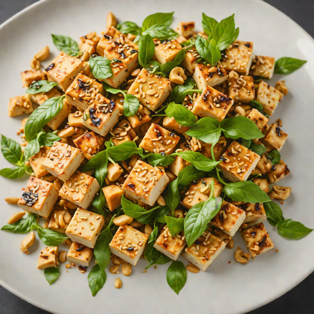 Basil and Garlic Stir-Fried Tofu with Cashews