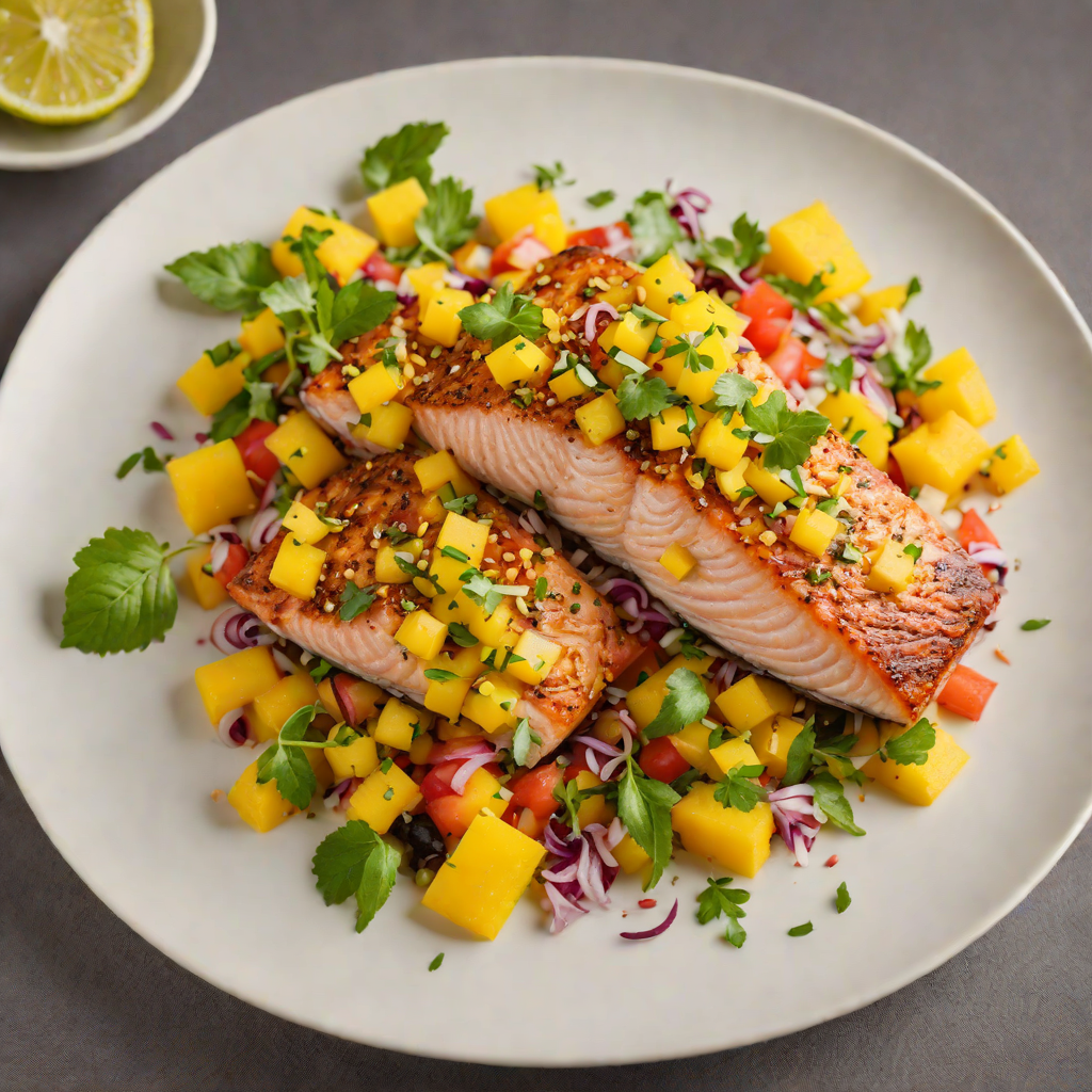 Lemon Myrtle Crusted Salmon with Mango Salsa