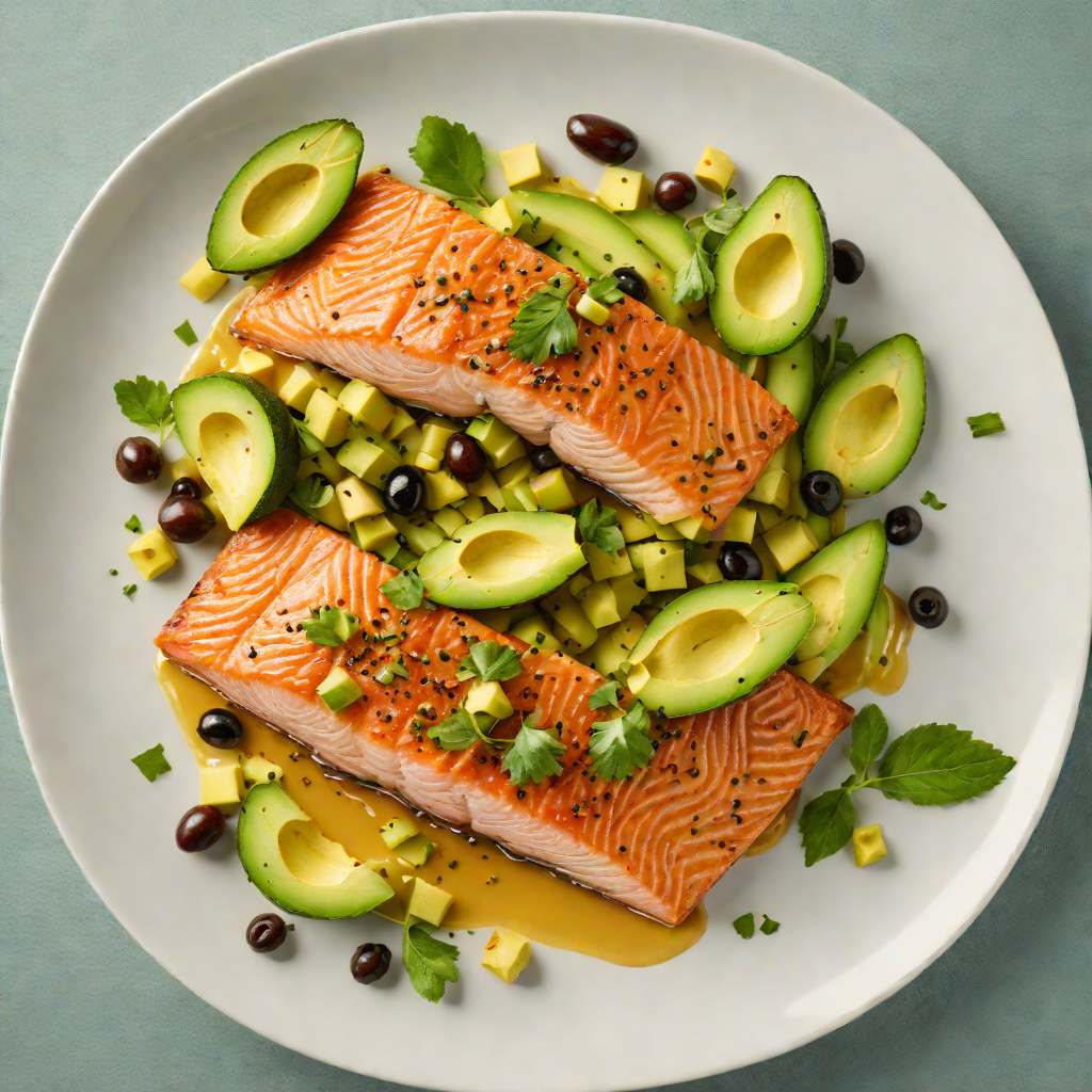 Pan-Seared Salmon with Avocado and Olive Oil Dressing