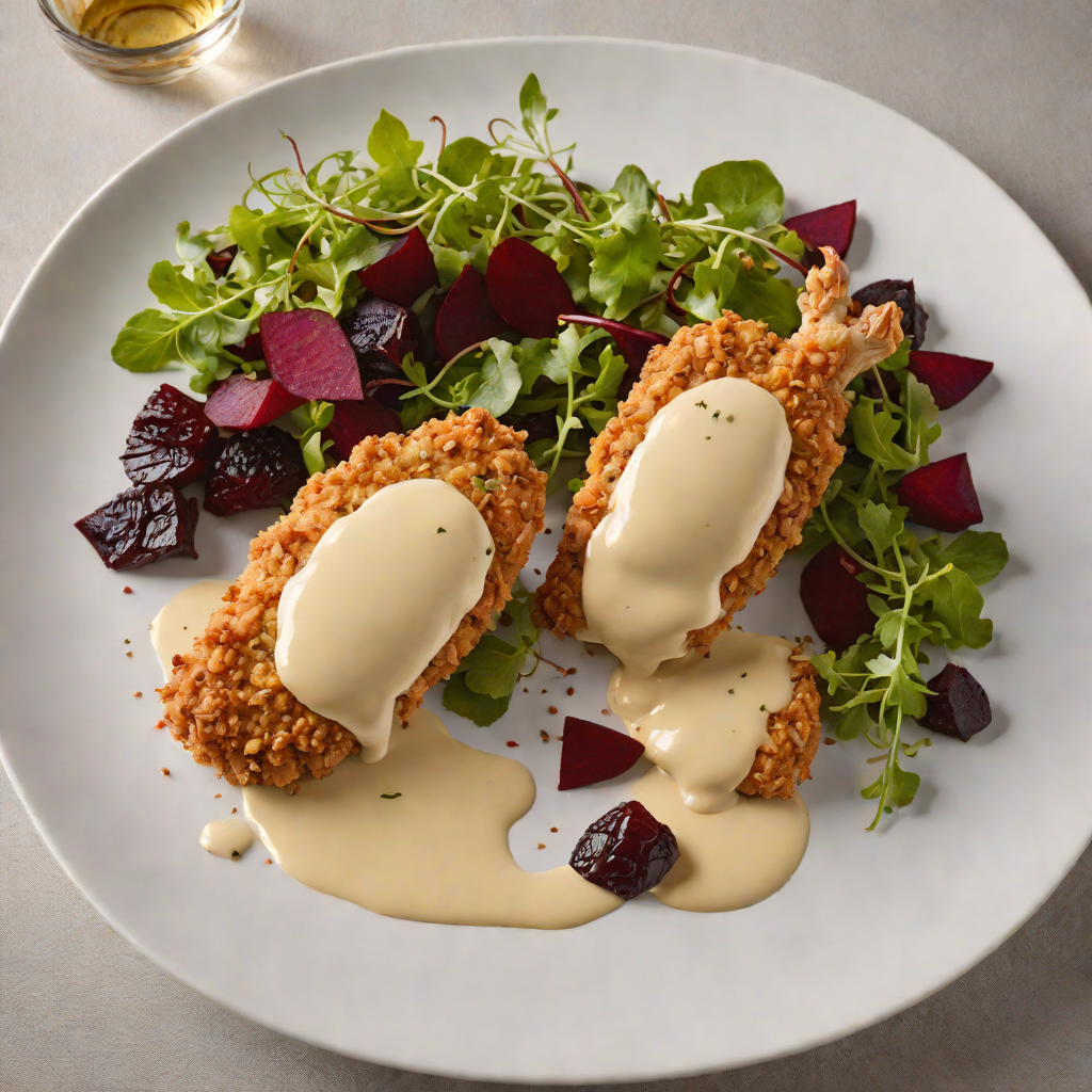 Macadamia-Crusted Chicken with Wattleseed Aioli and Roasted Beetroot Salad