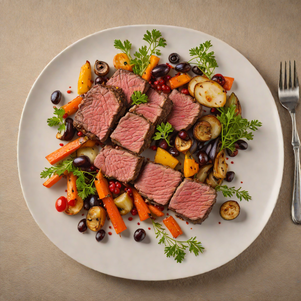 Sautéed Emu Steak with Pepperberry and Roasted Vegetables
