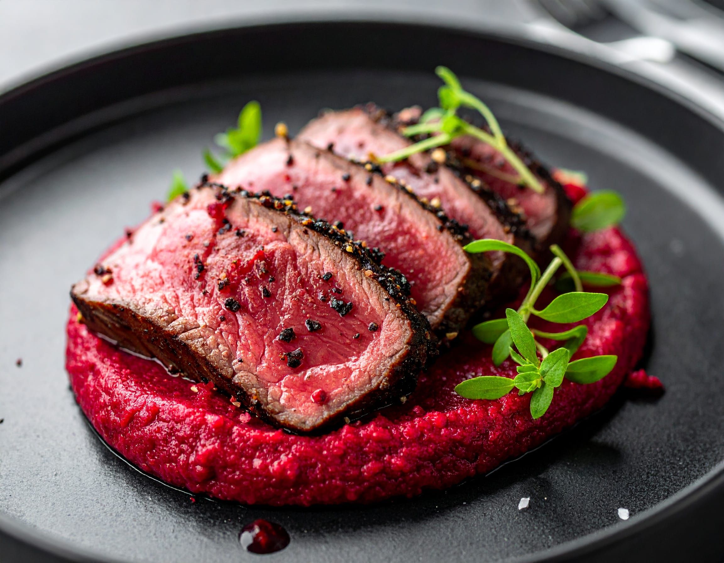 Pan-Seared Kangaroo Rissoles with Beetroot Relish