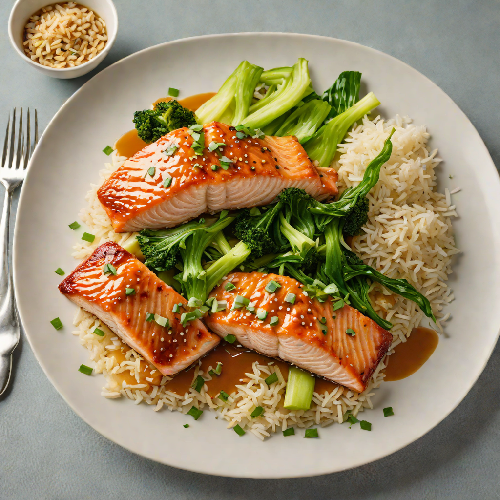 Miso-Glazed Salmon with Ginger Rice and Steamed Bok Choy
