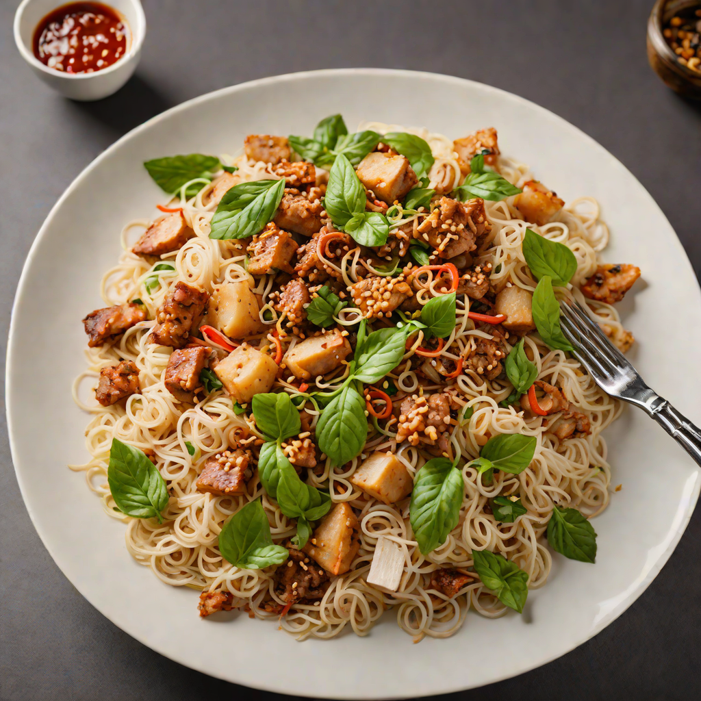 Stir-Fried Wide Rice Noodles with Crispy Pork and Thai Holy Basil
