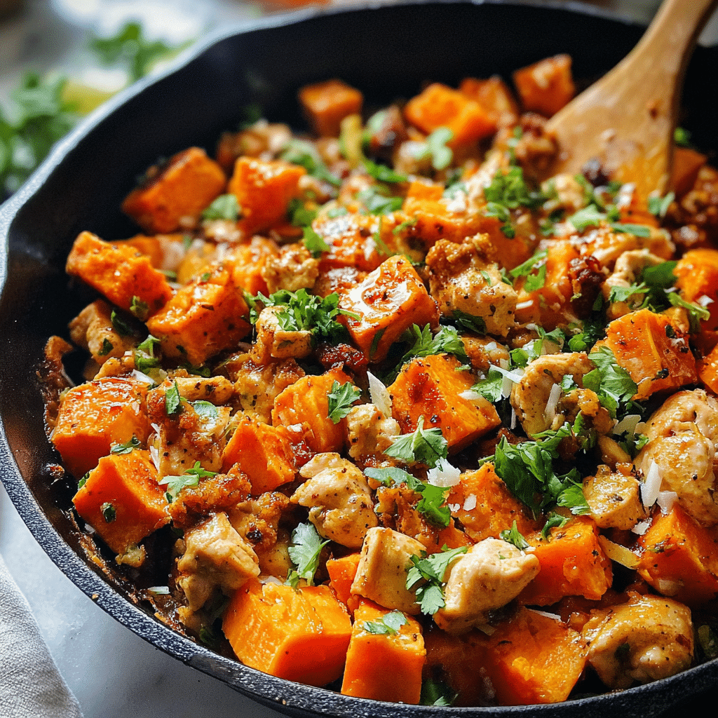 Mushroom & Herb Turkey Sausage Skillet with Sweet Potato