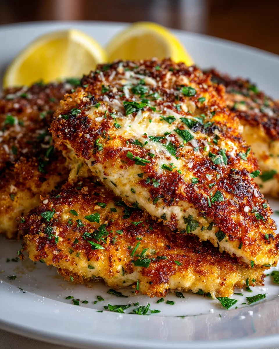 Almond-Parmesan Crusted Chicken Breasts with Garlic Butter