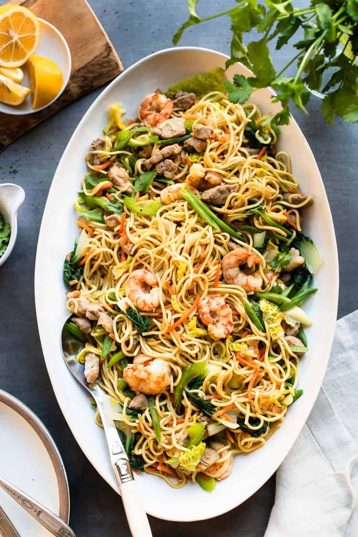 Stir-Fried Pancit Canton with Cabbage and Shrimp