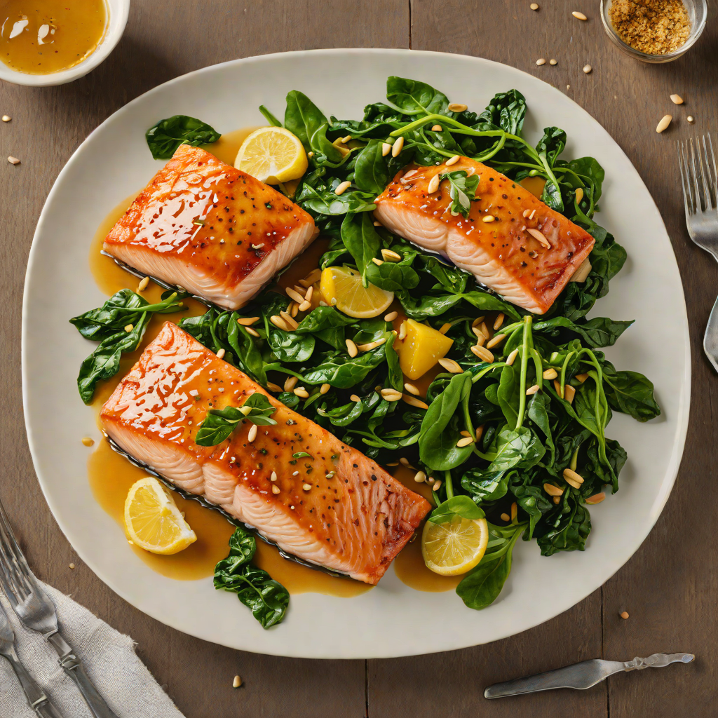Honey-Lemon Glazed Salmon with Garlic Sautéed Spinach