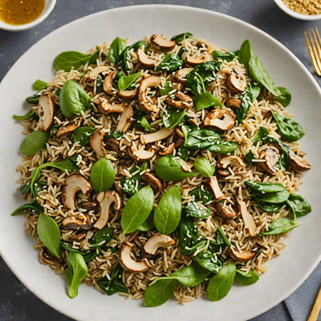 Sautéed Wild Mushroom and Spinach Rice Bowl with Garlic Soy Dressing