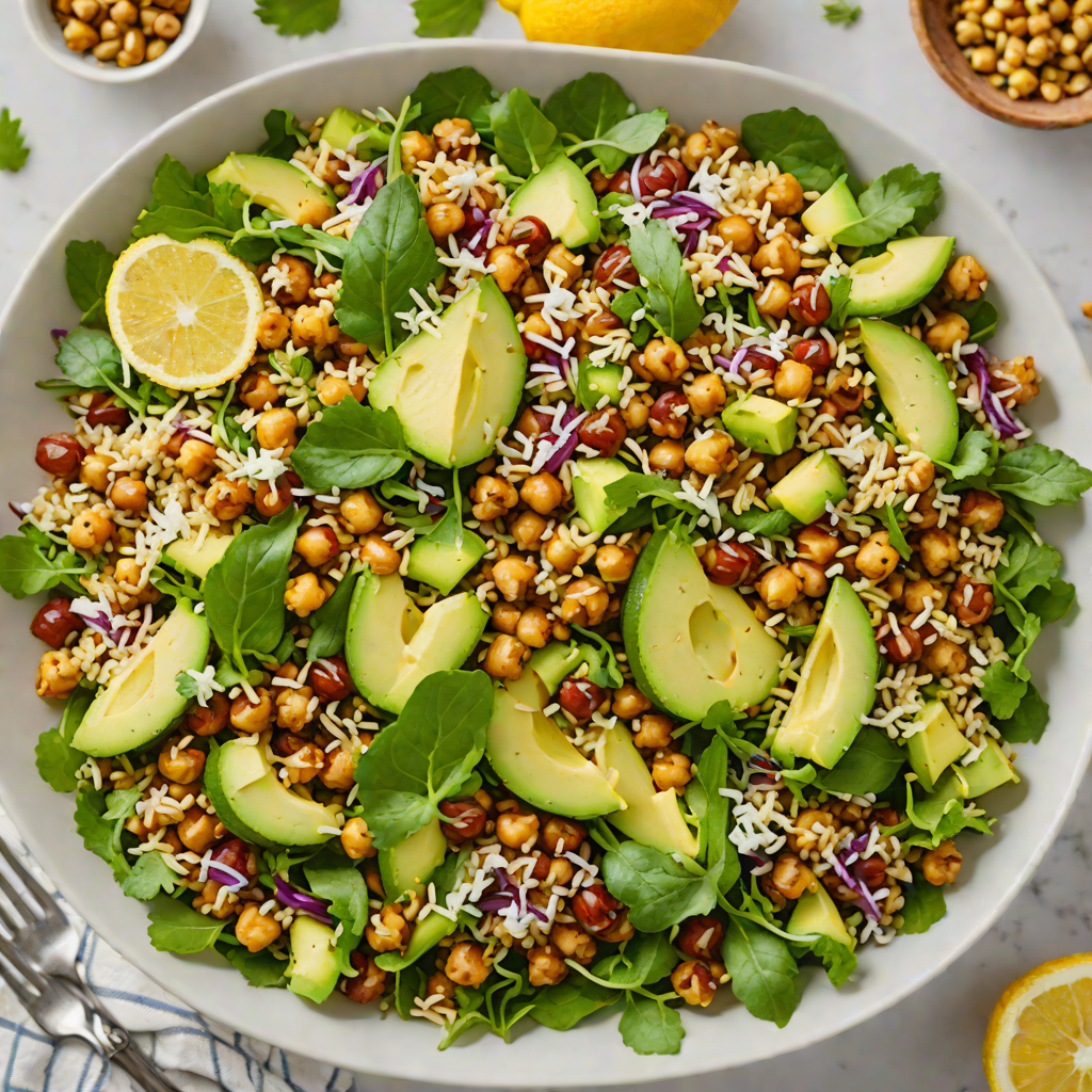 Lemon-Garlic Quinoa Salad with Roasted Chickpeas and Avocado
