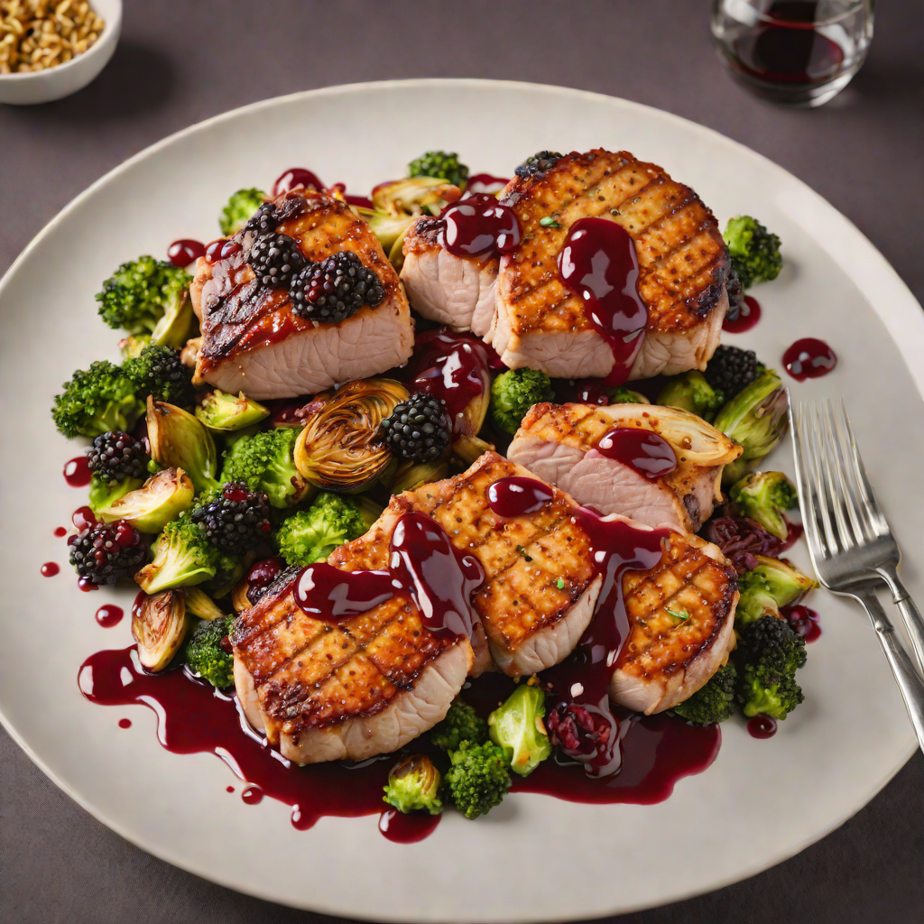 Pan-Seared Pork Chops with Wild Berry Reduction and Roasted Brussels Sprouts