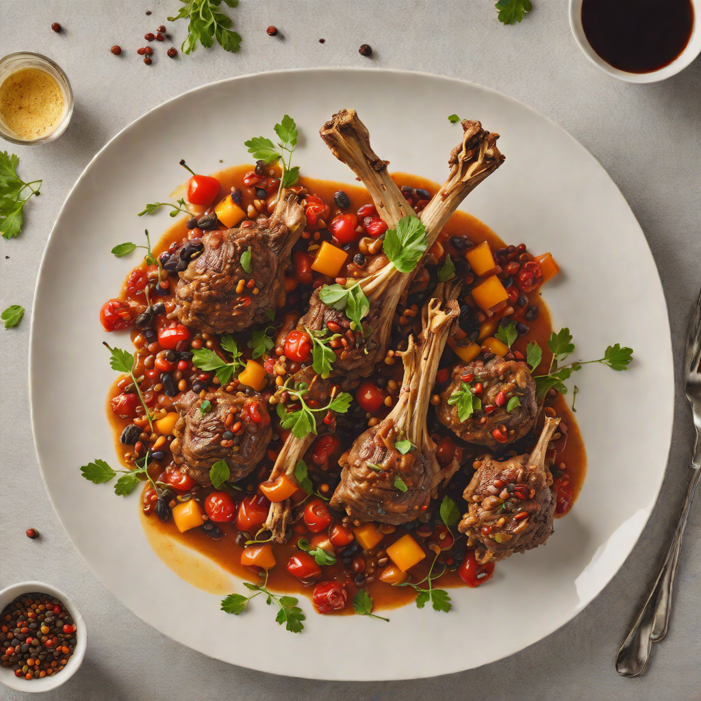 Slow-Cooked Lamb Shanks with Native Pepperberry and Tomato Ragout