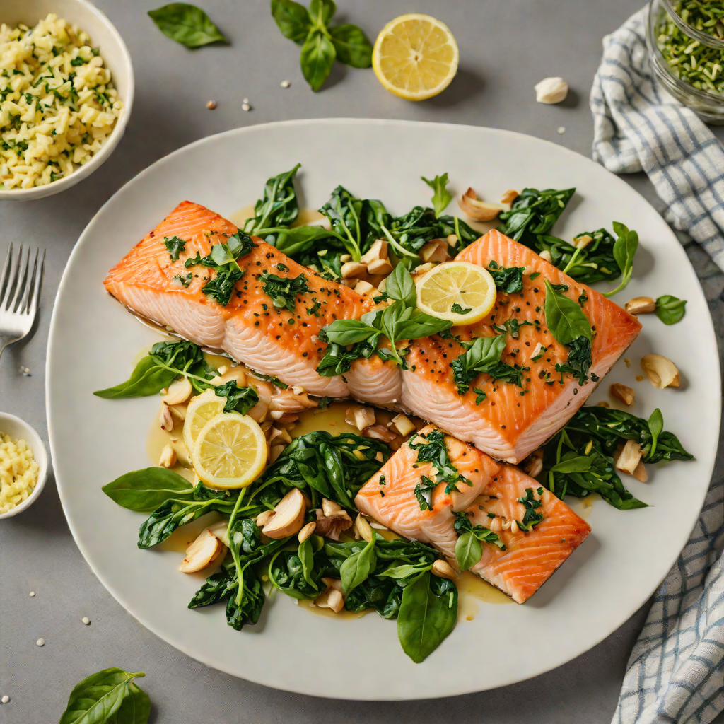 Pan-Seared Herb Butter Salmon with Garlic Spinach