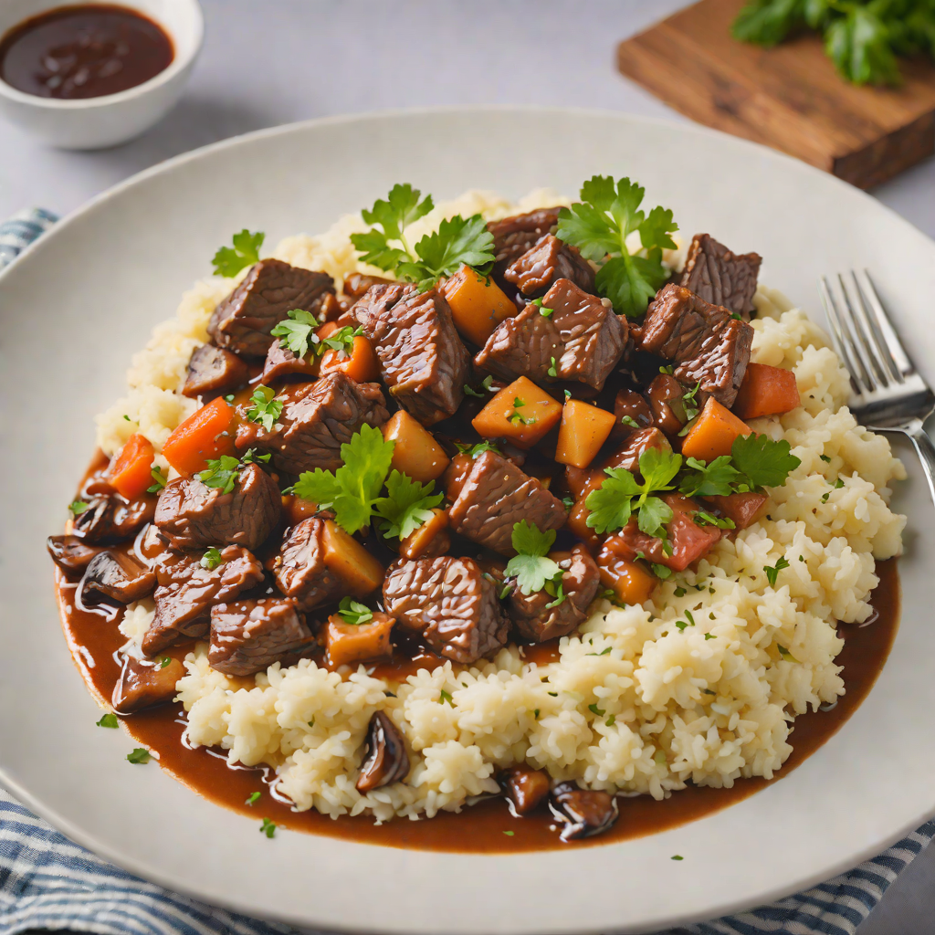Slow-Cooked Beef Stew with Mushrooms and Cauliflower Mash